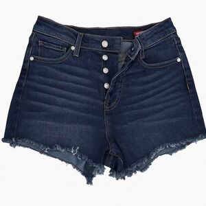 Celebrity Pink Shorts Women 9 Dark Wash High Rise Denim Button Fly Raw Hem Rebel